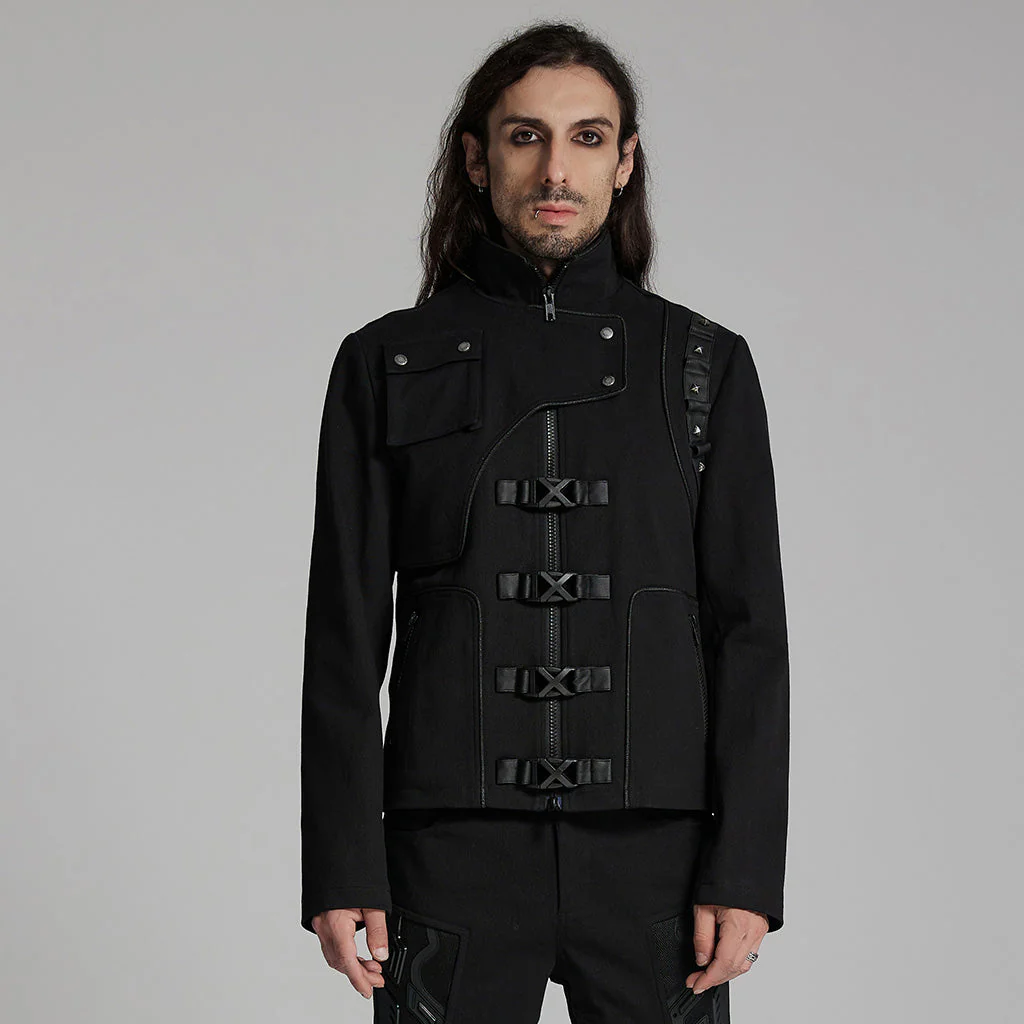 WY-1667XCM Gothic Military Punk Jacket with Buckle Strap Detailing - Image 11
