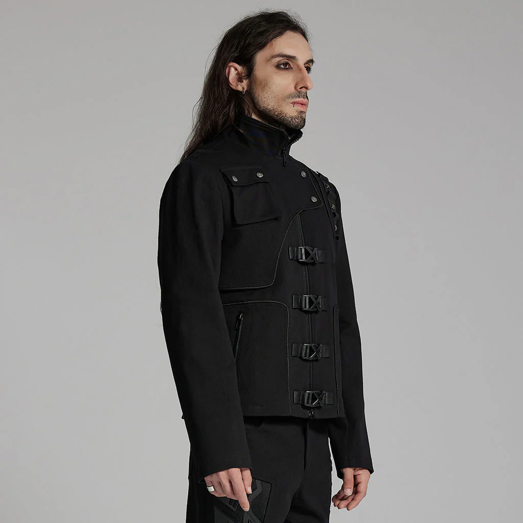 WY-1667XCM Gothic Military Punk Jacket with Buckle Strap Detailing - Image 23