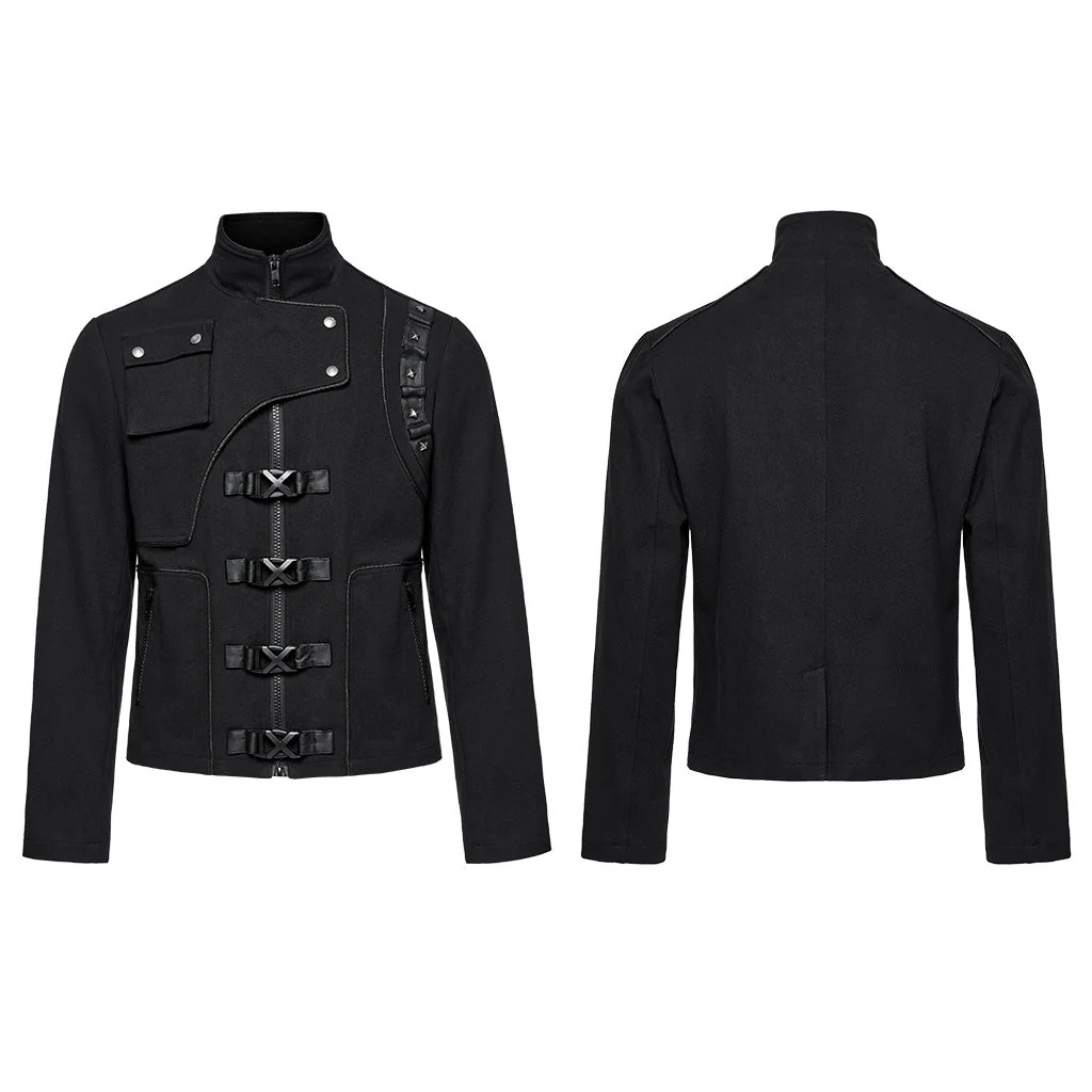 WY-1667XCM Gothic Military Punk Jacket with Buckle Strap Detailing - Image 26