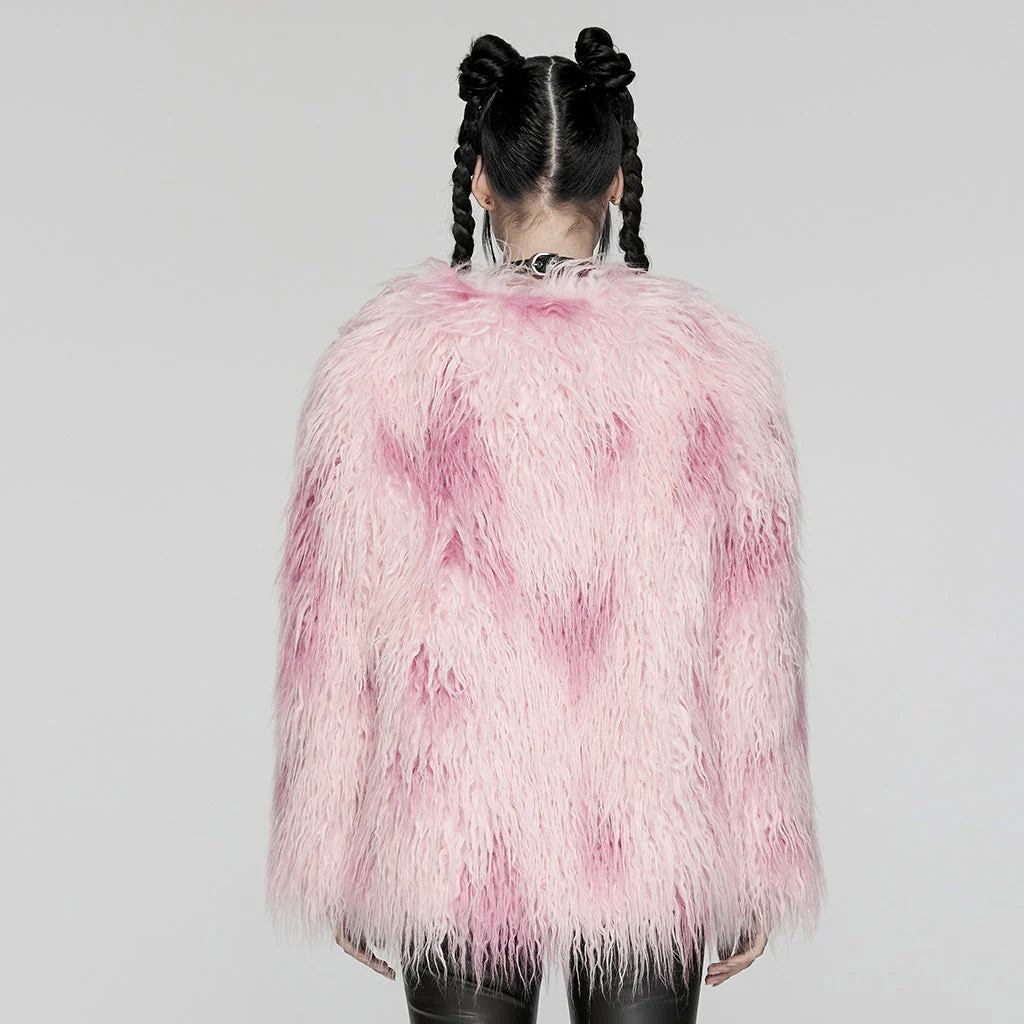 WY-1668XCF Gothic black White Faux Fur Punk Jacket - Image 12