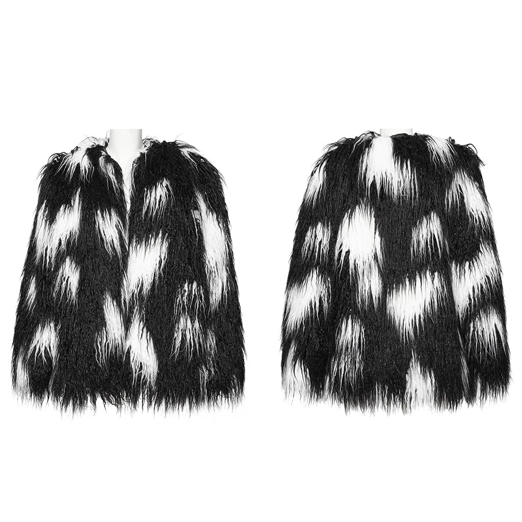 WY-1668XCF Gothic black White Faux Fur Punk Jacket - Image 6