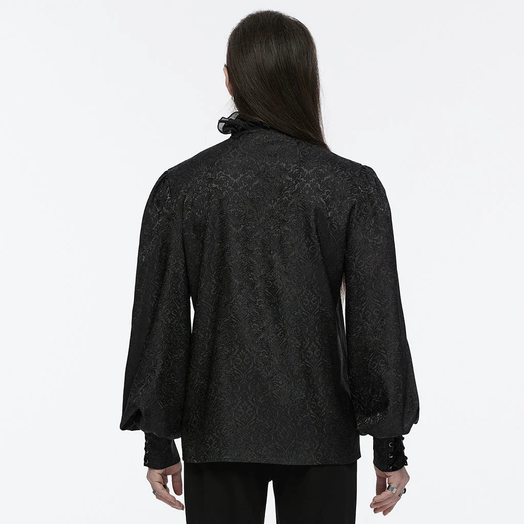 WY-1669CCM Mens Gothic Ruffled Double-Breasted Black Lace Shirt - Image 24