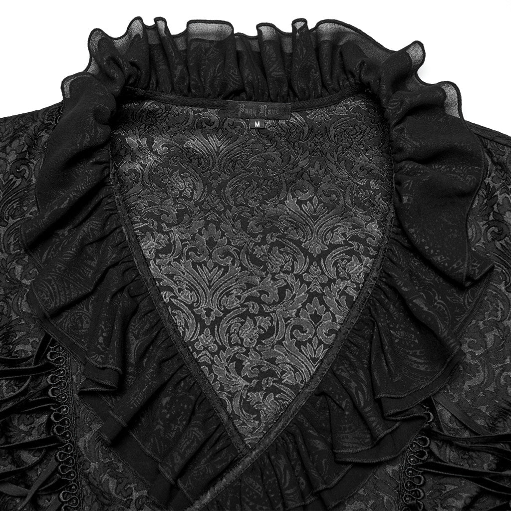 WY-1669CCM Mens Gothic Ruffled Double-Breasted Black Lace Shirt - Image 27