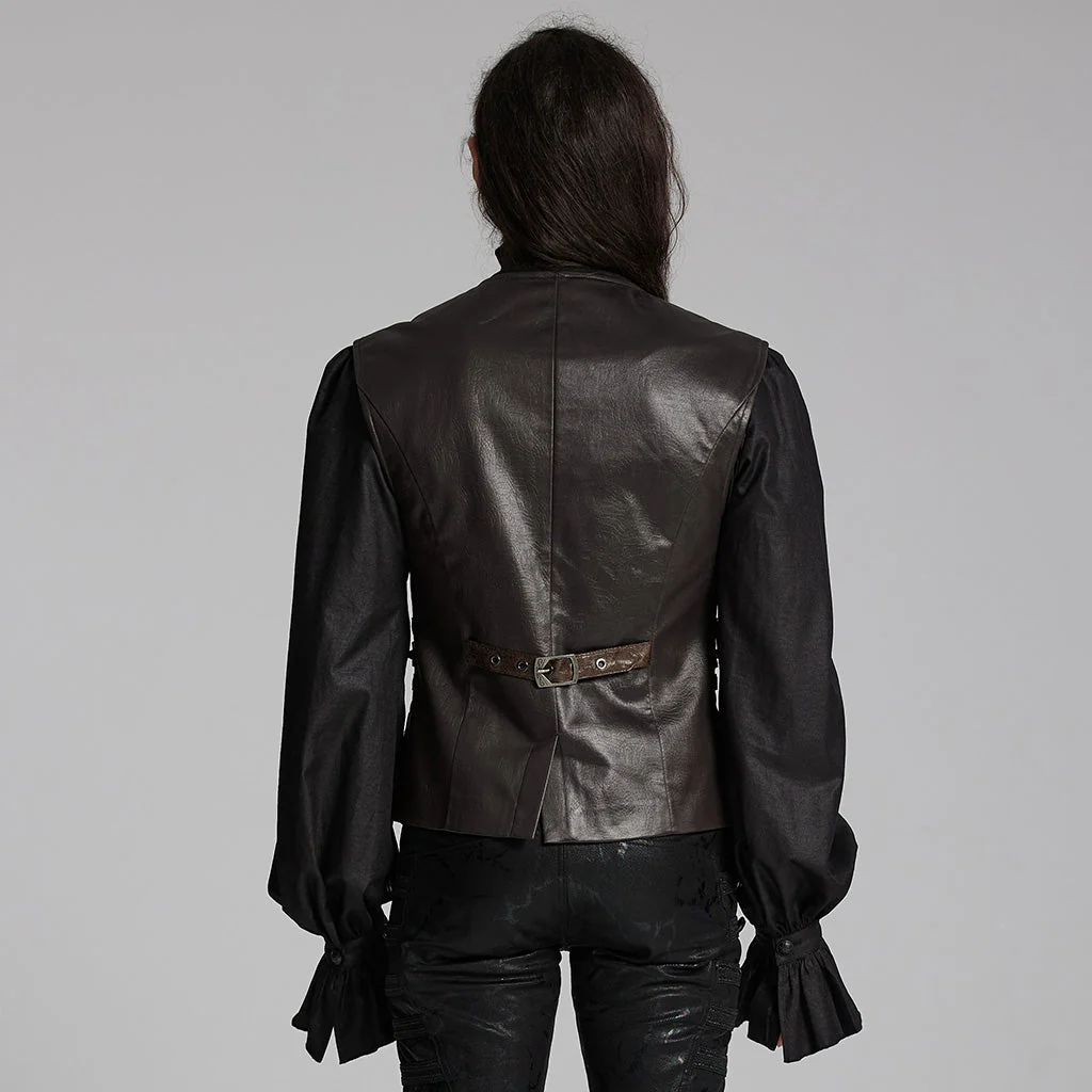 WY-1670MJM Medieval Leather Gothic Vest with Buckle Strap Details - Image 28