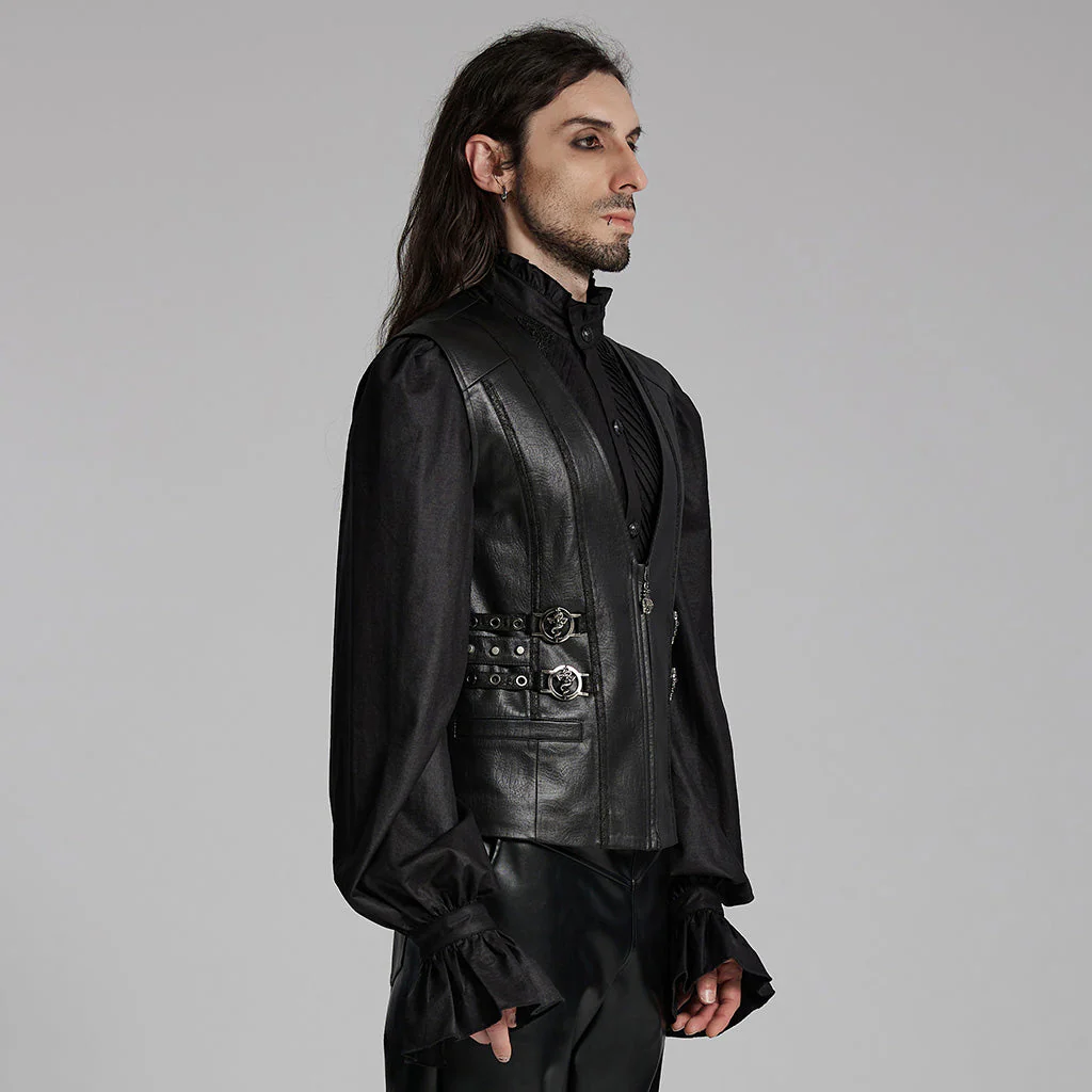 WY-1670MJM Medieval Leather Gothic Vest with Buckle Strap Details - Image 3