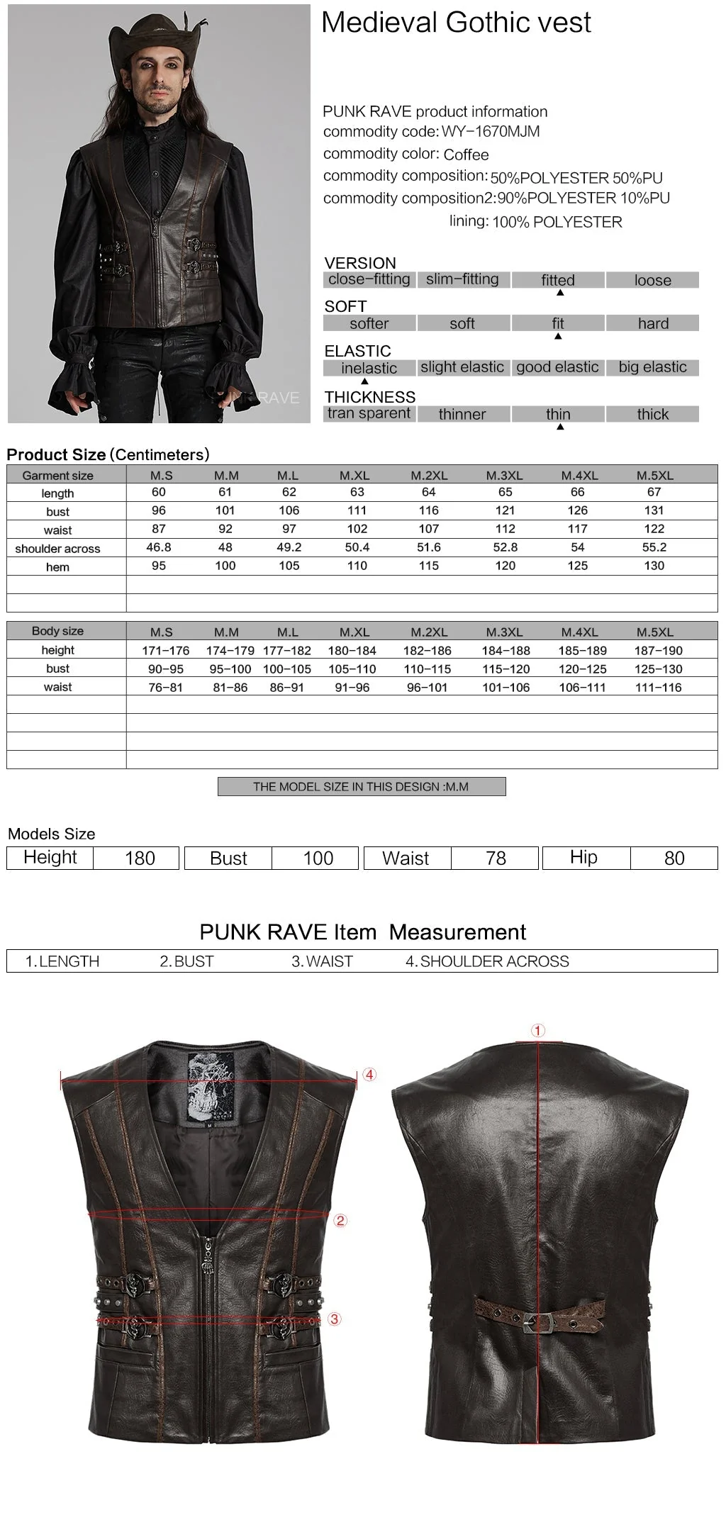 WY-1670MJM Medieval Leather Gothic Vest with Buckle Strap Details - Image 31