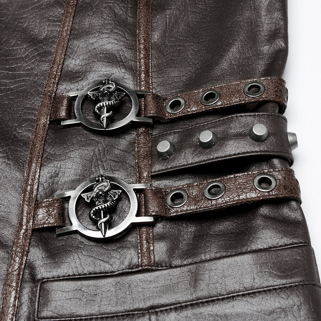 WY-1670MJM Medieval Leather Gothic Vest with Buckle Strap Details - Image 32