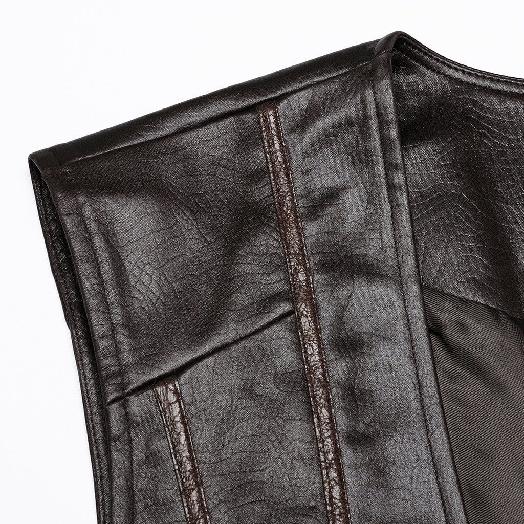 WY-1670MJM Medieval Leather Gothic Vest with Buckle Strap Details - Image 34