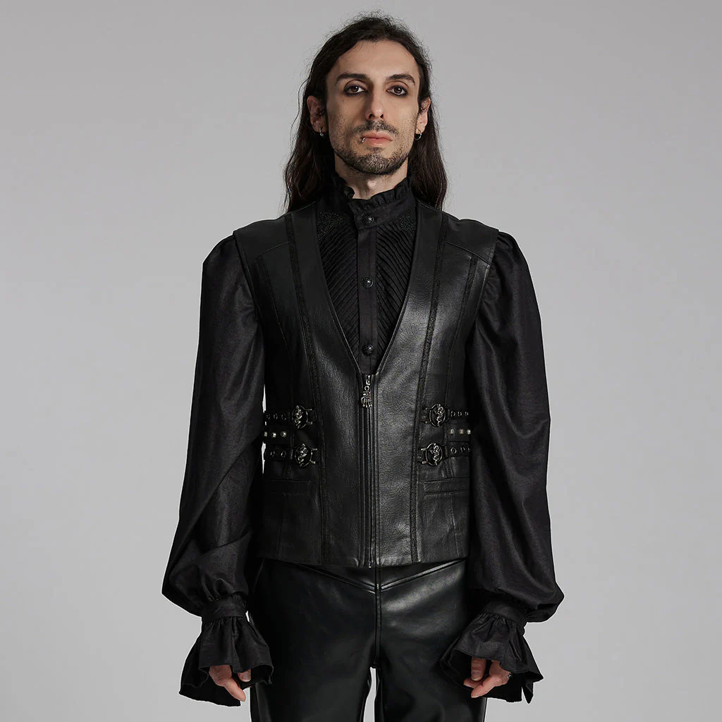 WY-1670MJM Medieval Leather Gothic Vest with Buckle Strap Details - Image 35