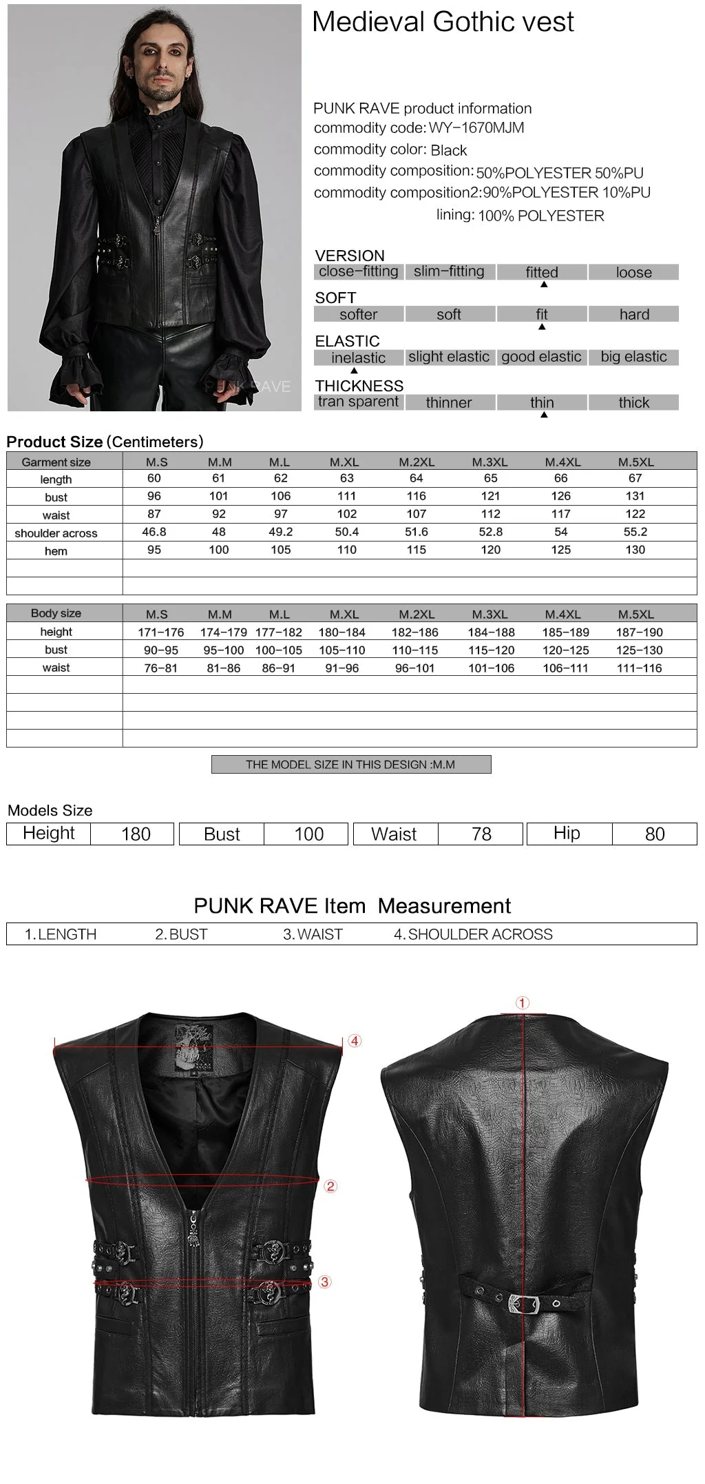 WY-1670MJM Medieval Leather Gothic Vest with Buckle Strap Details - Image 36