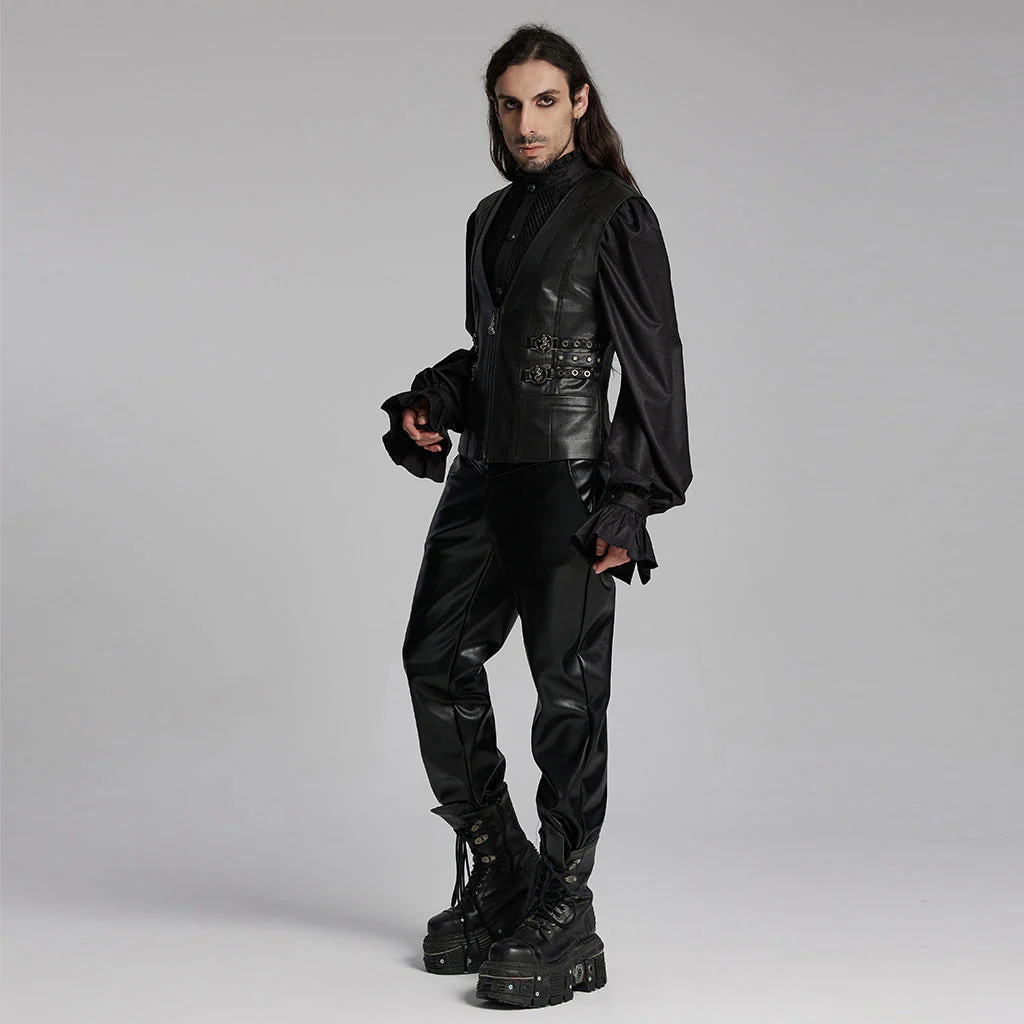 WY-1670MJM Medieval Leather Gothic Vest with Buckle Strap Details - Image 39