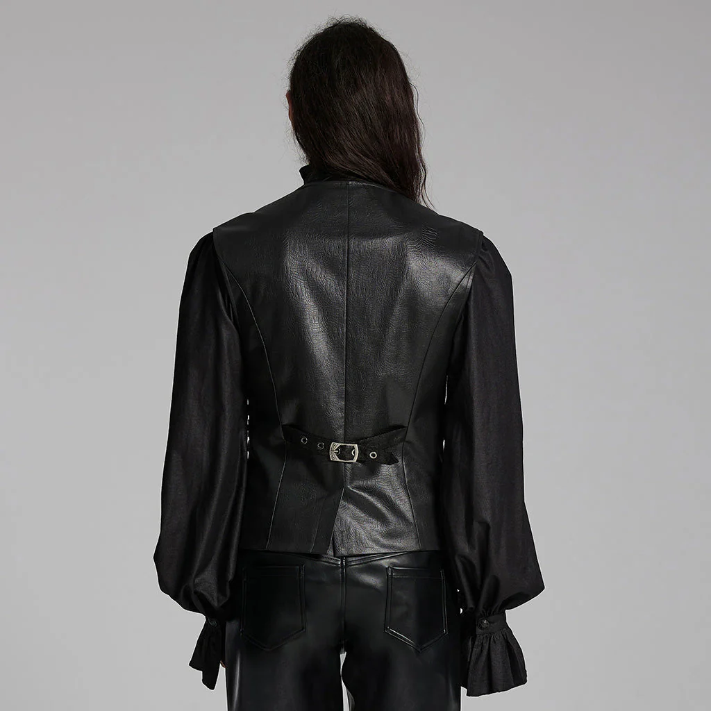 WY-1670MJM Medieval Leather Gothic Vest with Buckle Strap Details - Image 4