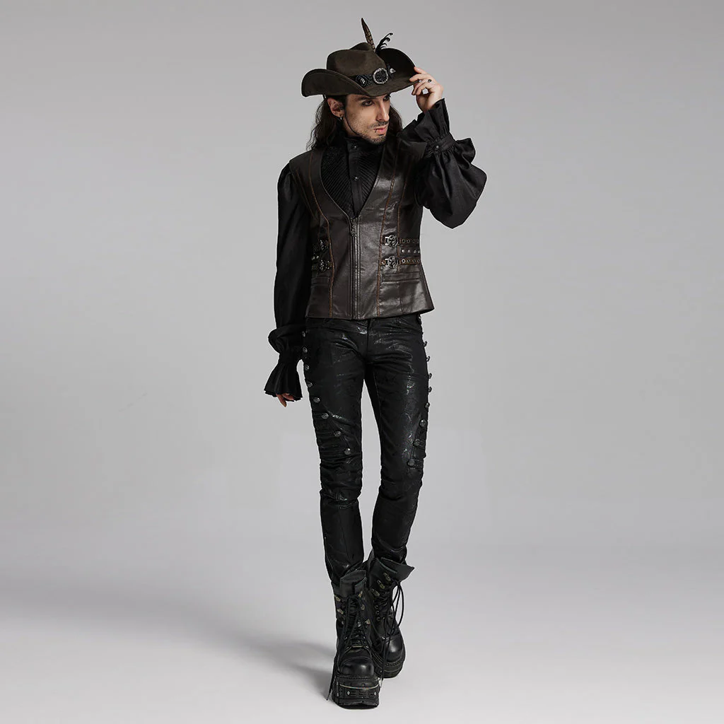 WY-1670MJM Medieval Leather Gothic Vest with Buckle Strap Details - Image 47