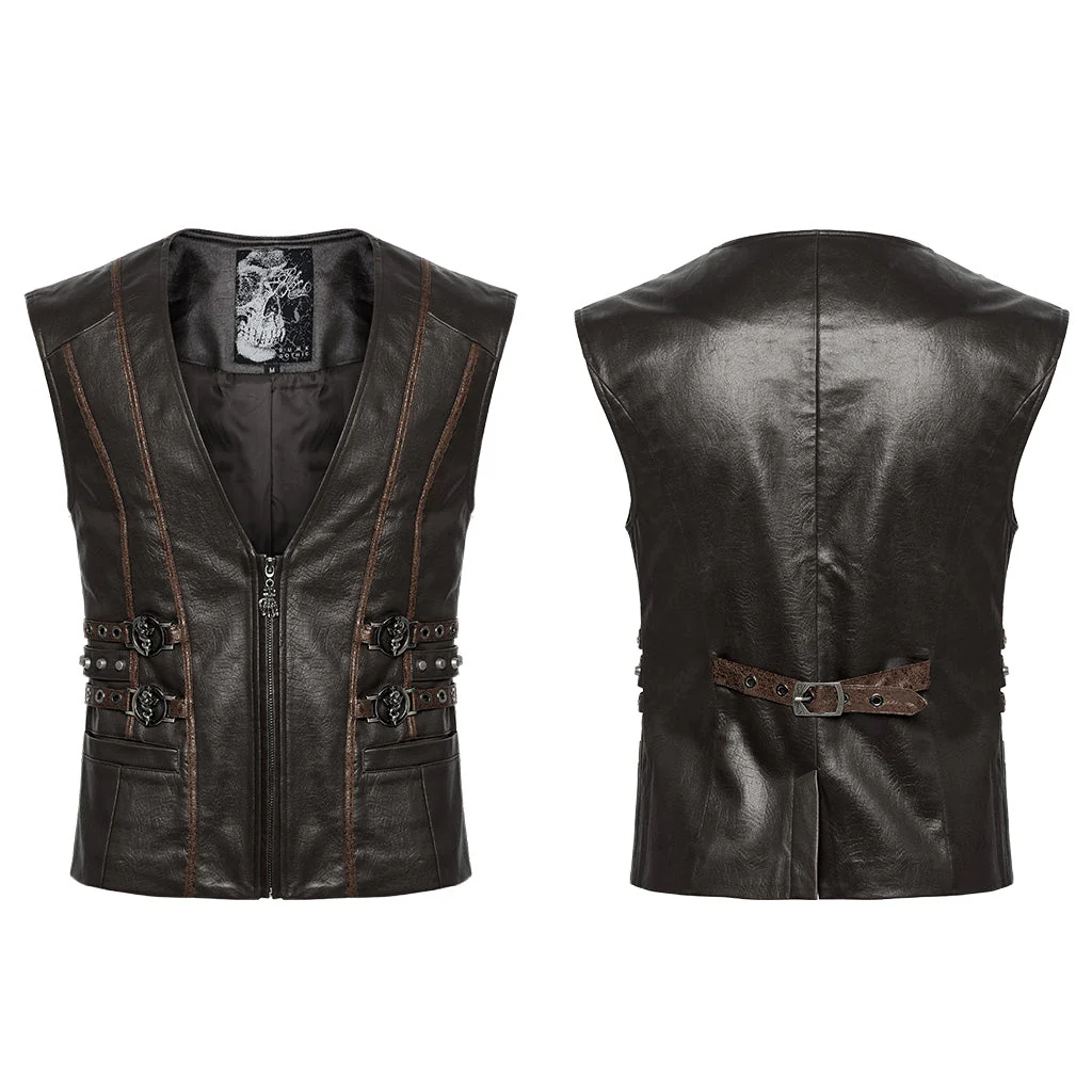 WY-1670MJM Medieval Leather Gothic Vest with Buckle Strap Details - Image 48