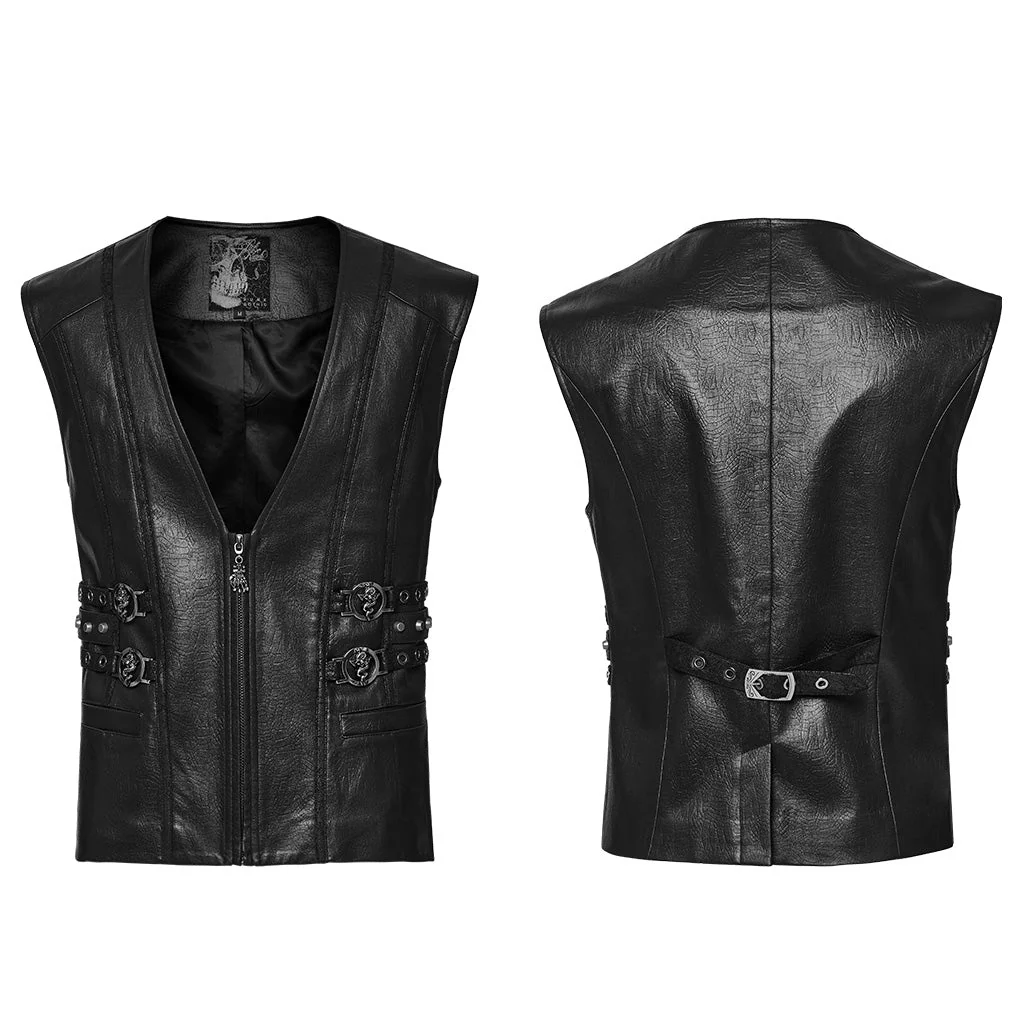 WY-1670MJM Medieval Leather Gothic Vest with Buckle Strap Details - Image 6
