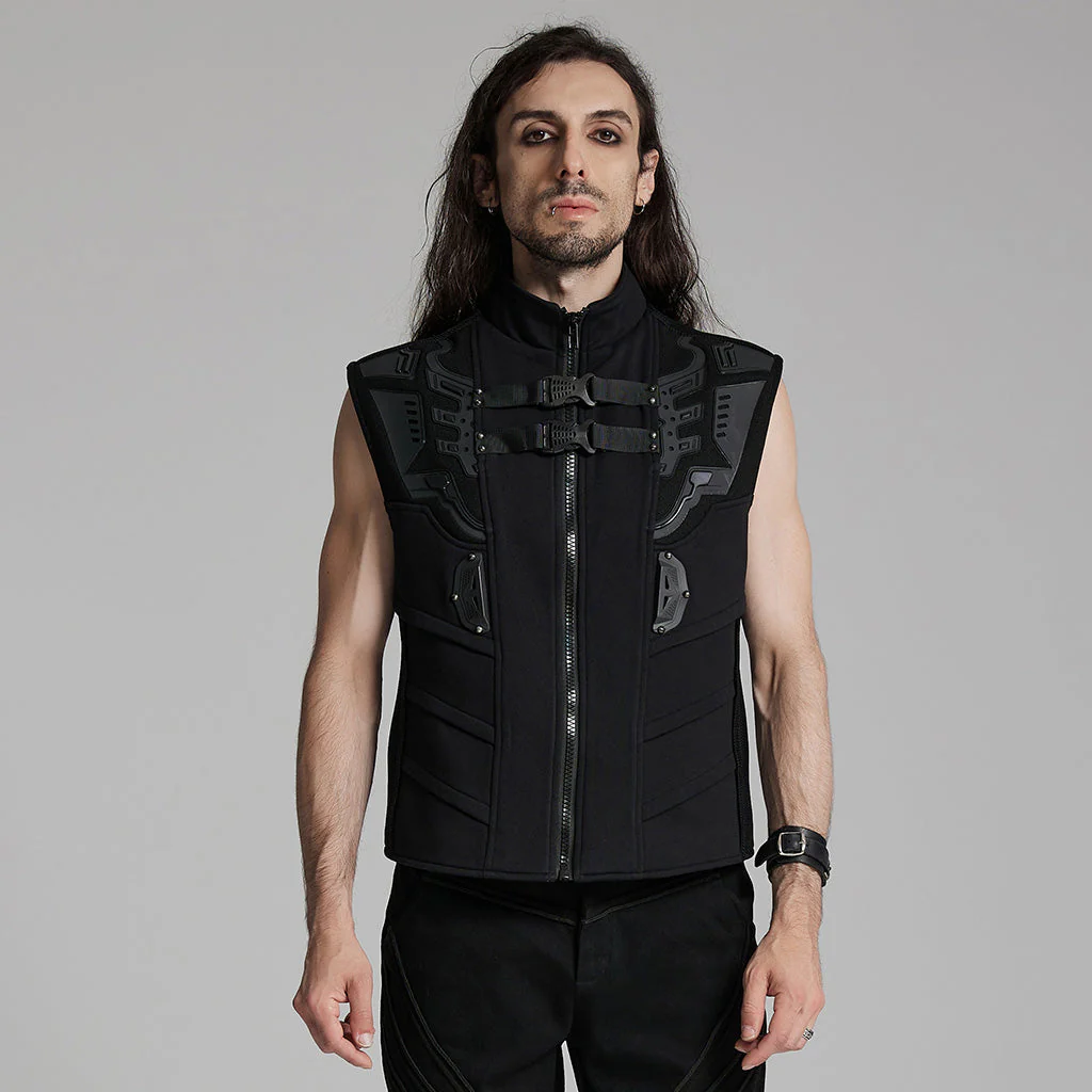 WY-1672MJM Tactical Cyberpunk Black Vest with Buckle Straps Design - Image 11