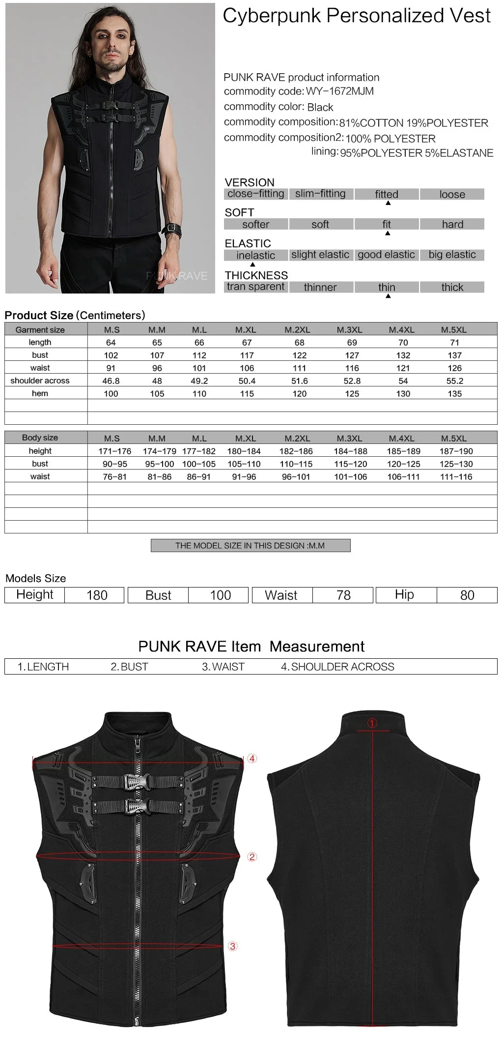 WY-1672MJM Tactical Cyberpunk Black Vest with Buckle Straps Design - Image 12