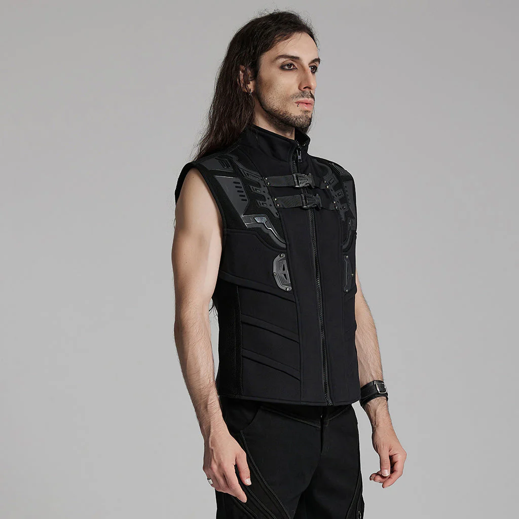 WY-1672MJM Tactical Cyberpunk Black Vest with Buckle Straps Design - Image 23