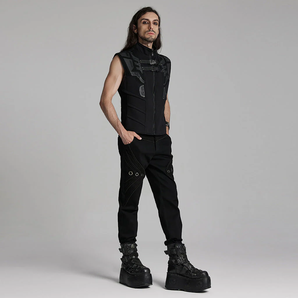 WY-1672MJM Tactical Cyberpunk Black Vest with Buckle Straps Design - Image 25