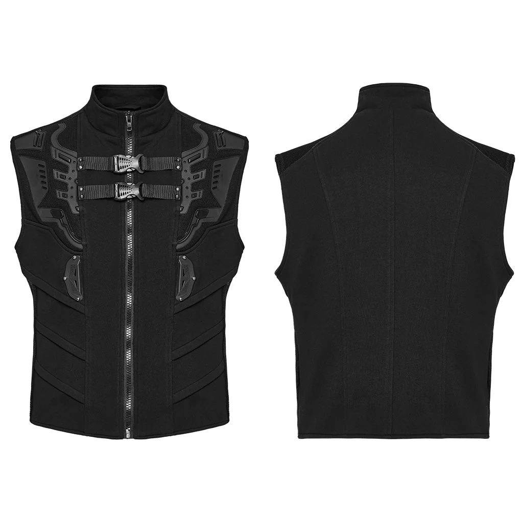 WY-1672MJM Tactical Cyberpunk Black Vest with Buckle Straps Design - Image 6