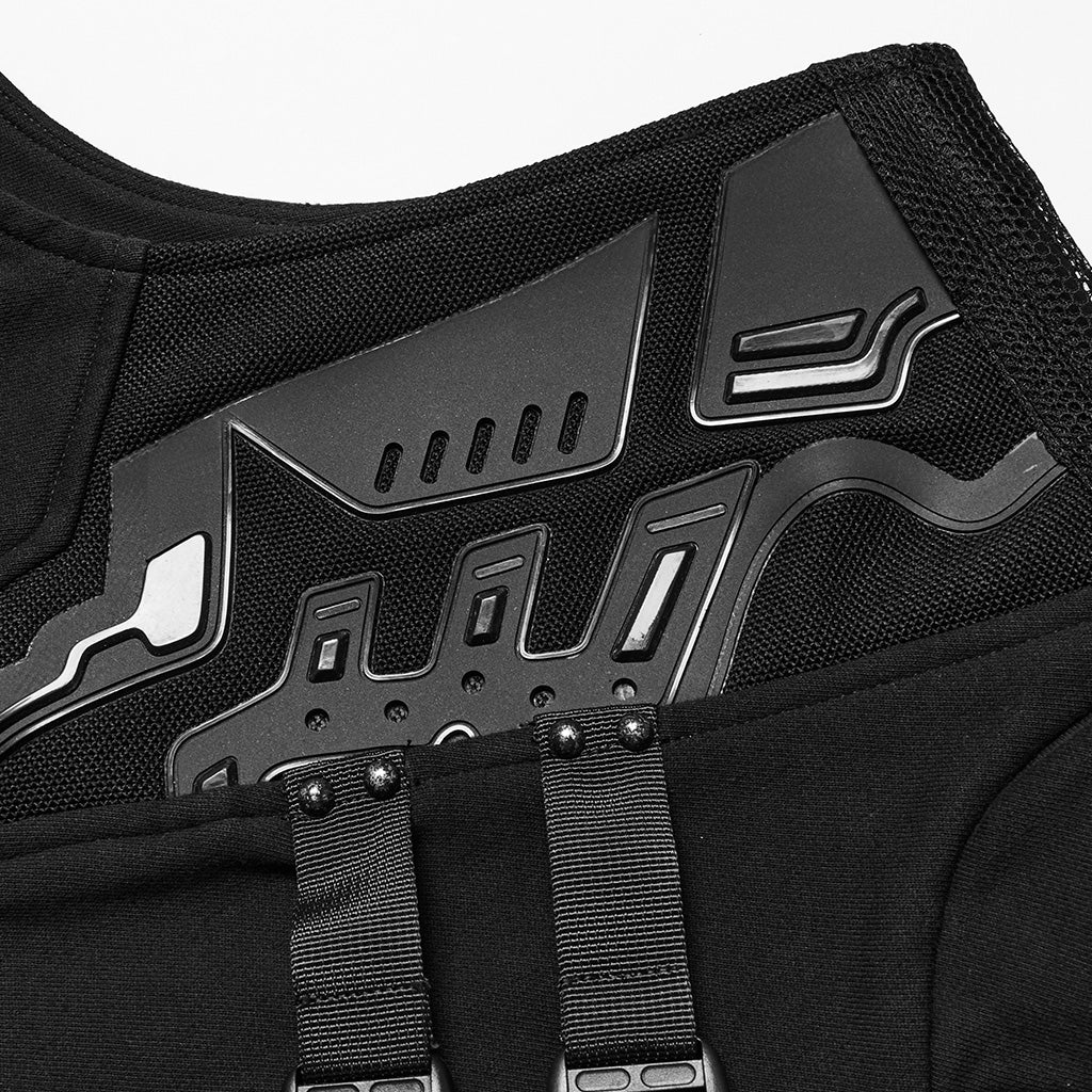 WY-1672MJM Tactical Cyberpunk Black Vest with Buckle Straps Design - Image 8