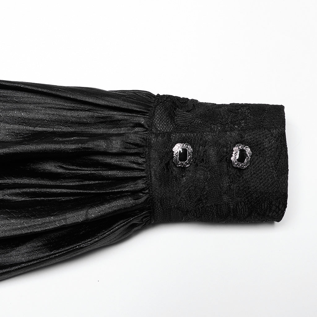 WY-1675CCM Gothic Layered Embroidered Puff Sleeve Black Shirt - Image 10
