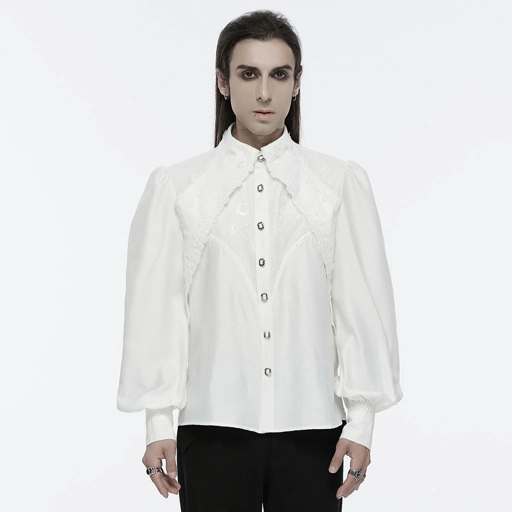 WY-1675CCM Gothic Layered Embroidered Puff Sleeve Black Shirt - Image 12