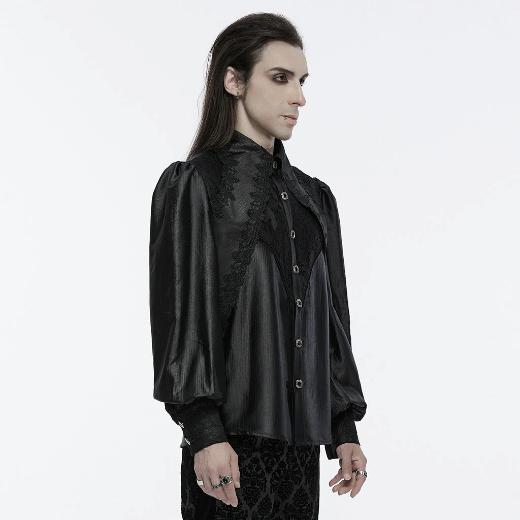 WY-1675CCM Gothic Layered Embroidered Puff Sleeve Black Shirt - Image 22