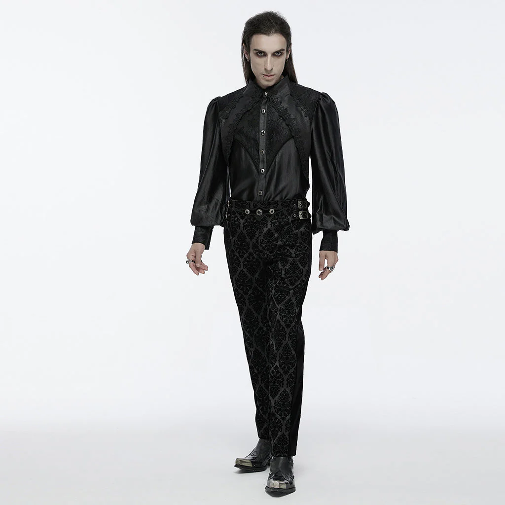 WY-1675CCM Gothic Layered Embroidered Puff Sleeve Black Shirt - Image 24