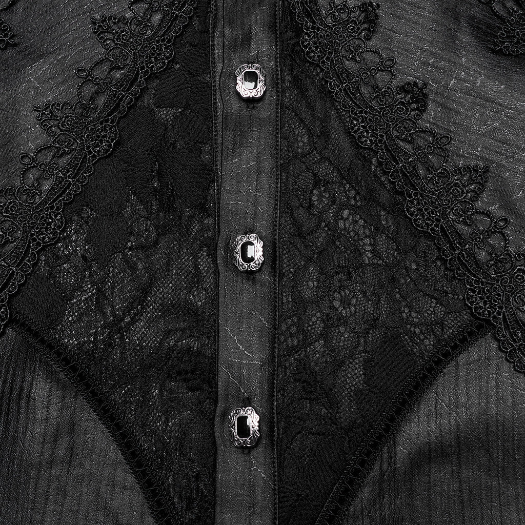 WY-1675CCM Gothic Layered Embroidered Puff Sleeve Black Shirt - Image 26