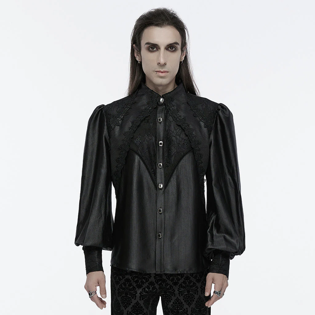 WY-1675CCM Gothic Layered Embroidered Puff Sleeve Black Shirt - Image 38
