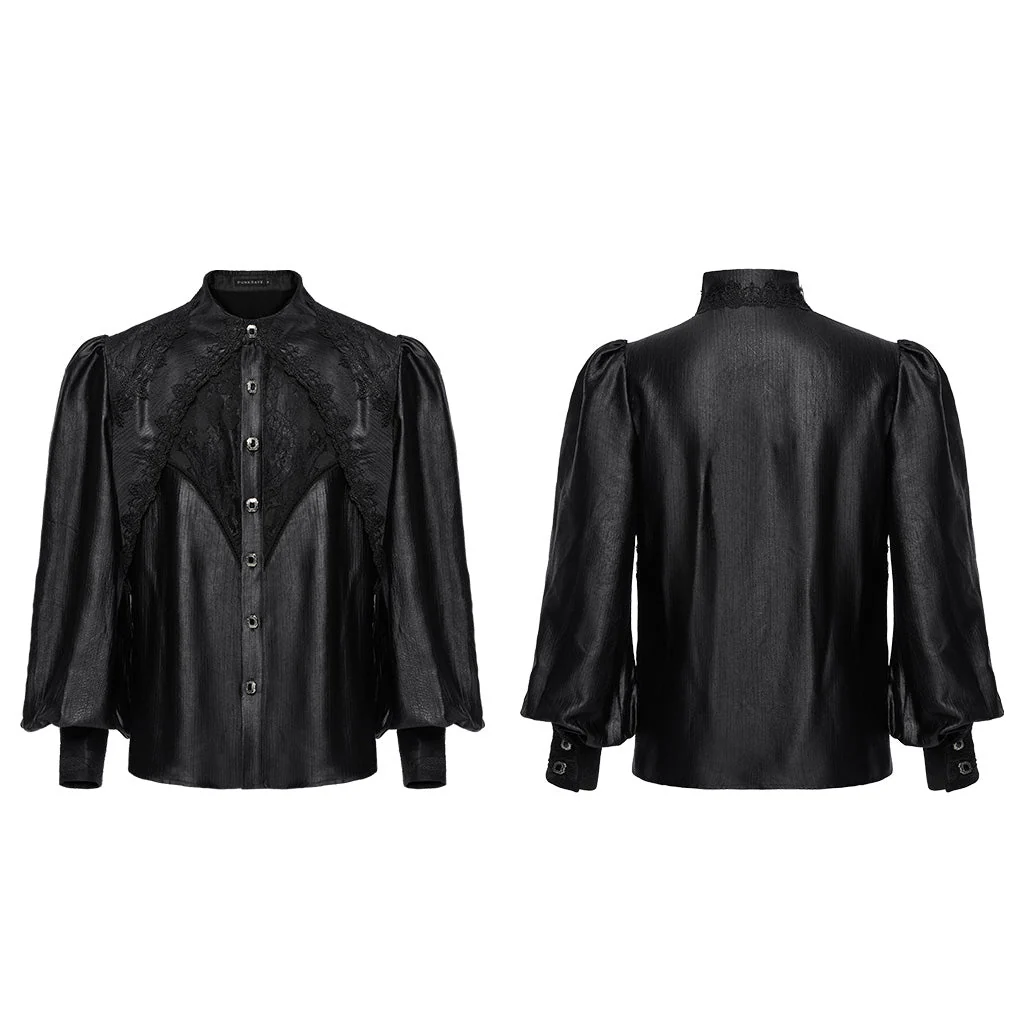 WY-1675CCM Gothic Layered Embroidered Puff Sleeve Black Shirt - Image 42