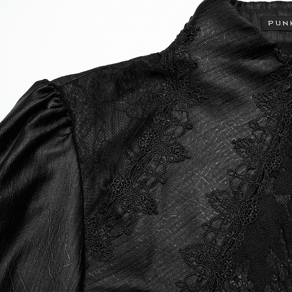 WY-1675CCM Gothic Layered Embroidered Puff Sleeve Black Shirt - Image 44