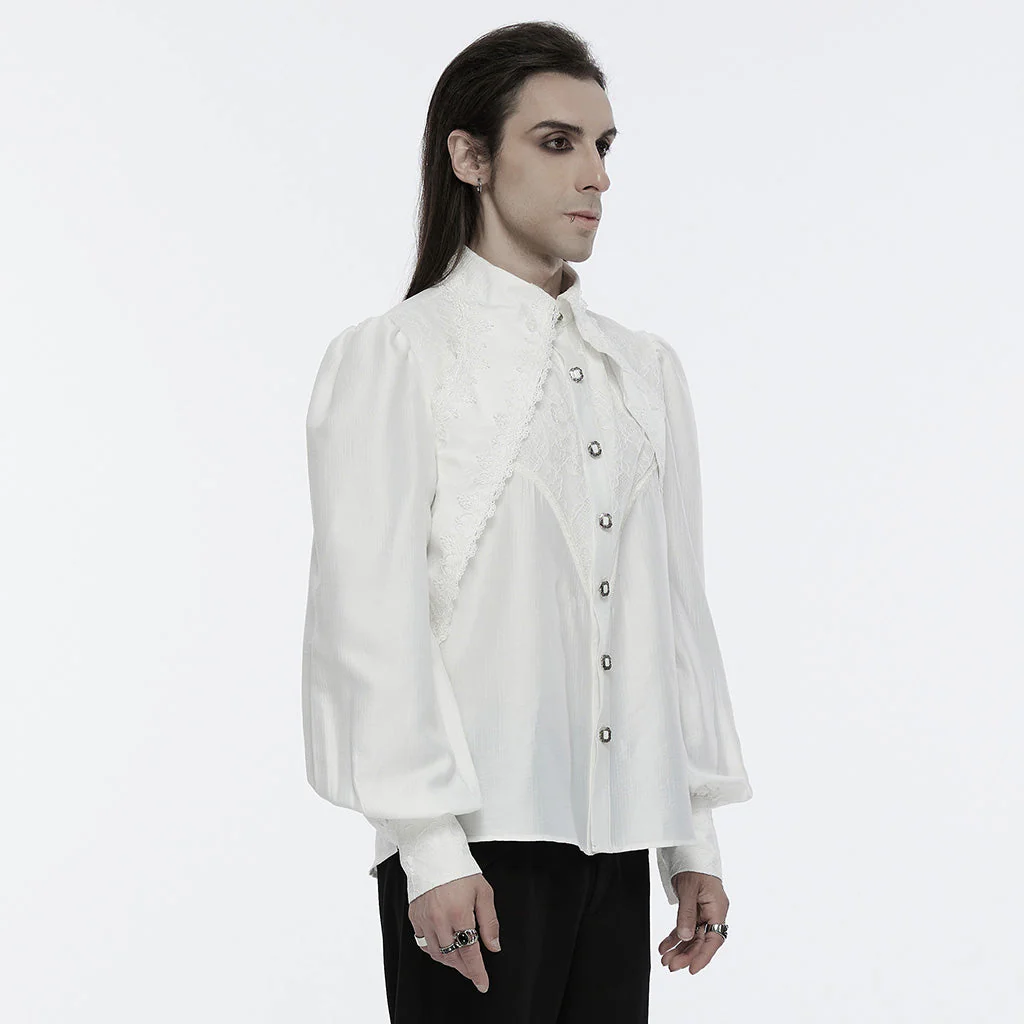 WY-1675CCM Gothic Layered Embroidered Puff Sleeve Black Shirt - Image 48
