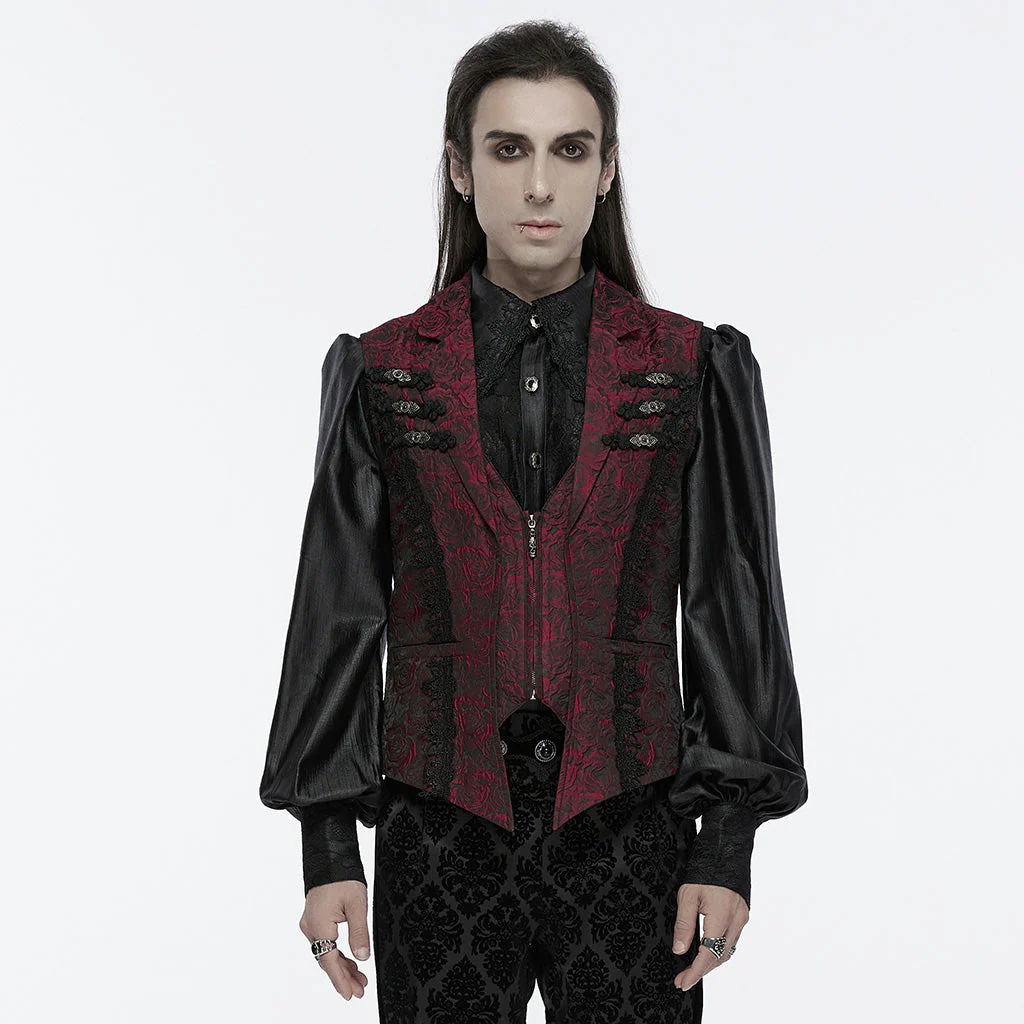 WY-1677MJM Elegant Gothic Rose Tapestry Vest with Lace Trim