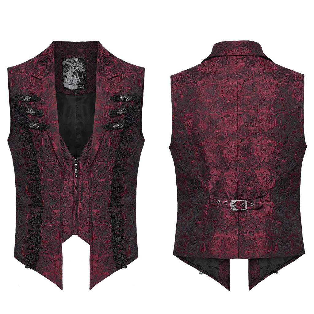 WY-1677MJM Elegant Gothic Rose Tapestry Vest with Lace Trim - Image 6