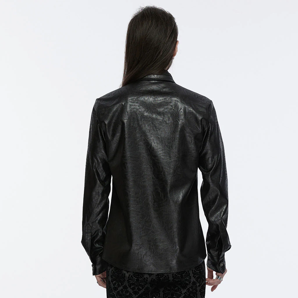 WY-1678CCM Gothic Dragon Scale Long Sleeve Button-Up Faux Leather Shirt - Image 14