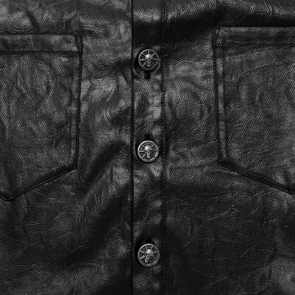 WY-1678CCM Gothic Dragon Scale Long Sleeve Button-Up Faux Leather Shirt - Image 8