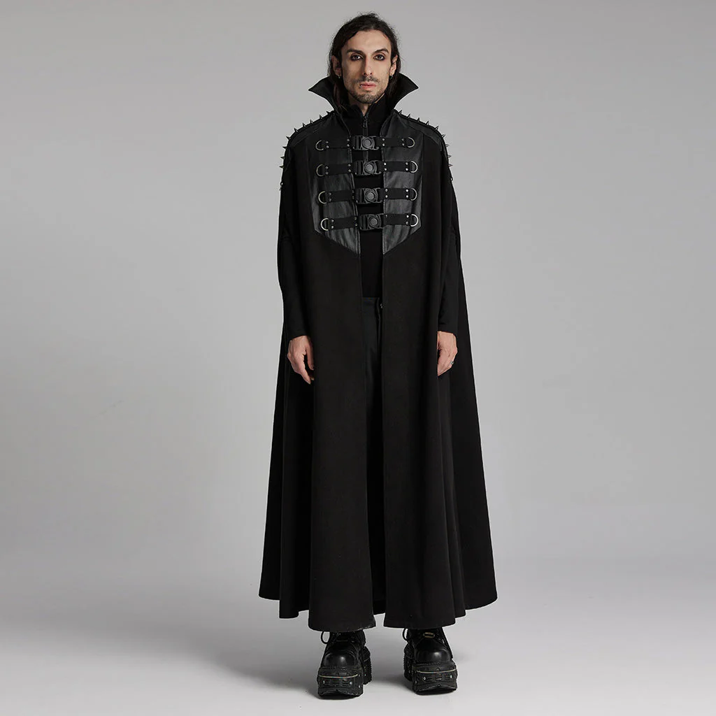 WY-1680DPM Mens Gothic High Collar Buckle Punk Coat Cape - Image 11