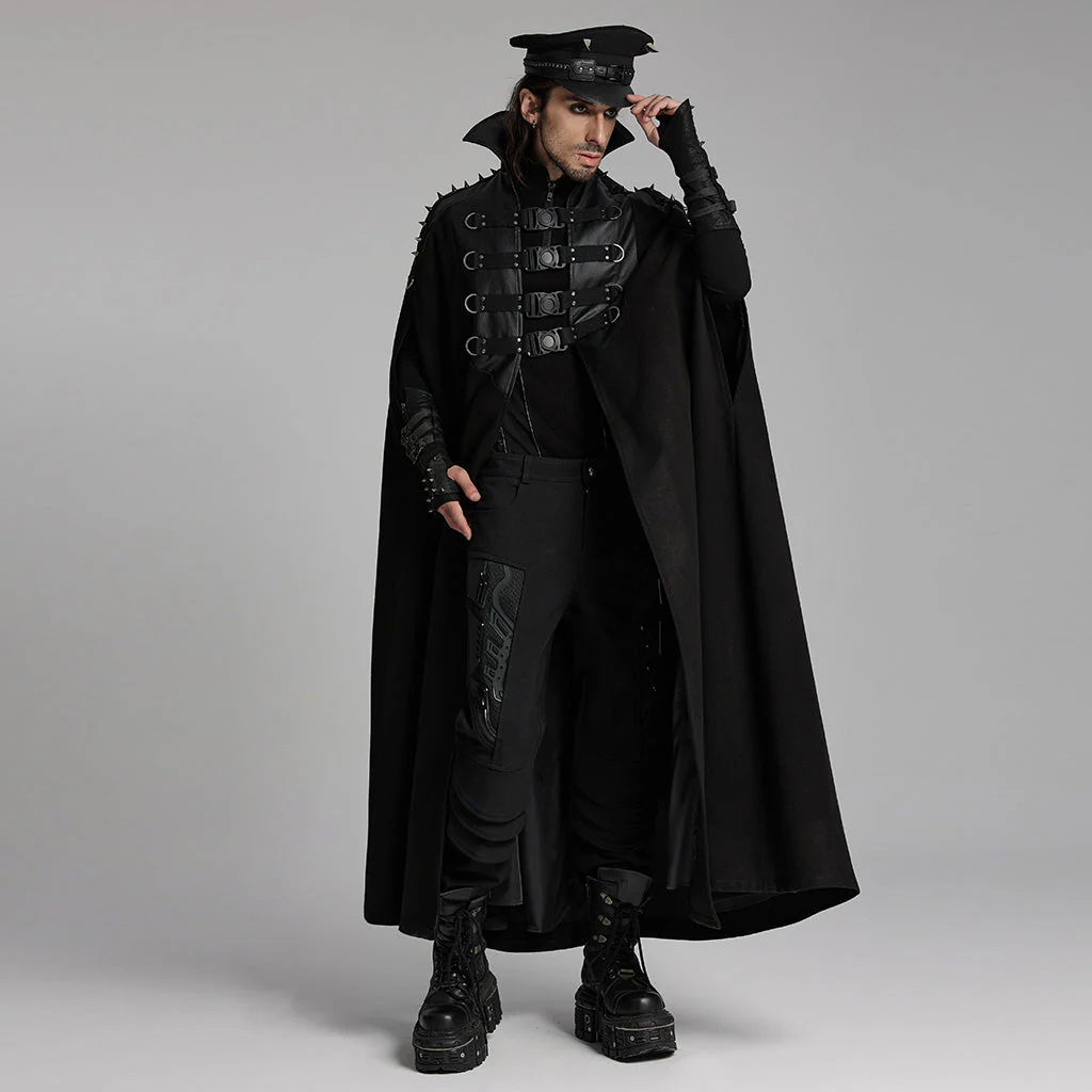 WY-1680DPM Mens Gothic High Collar Buckle Punk Coat Cape - Image 5