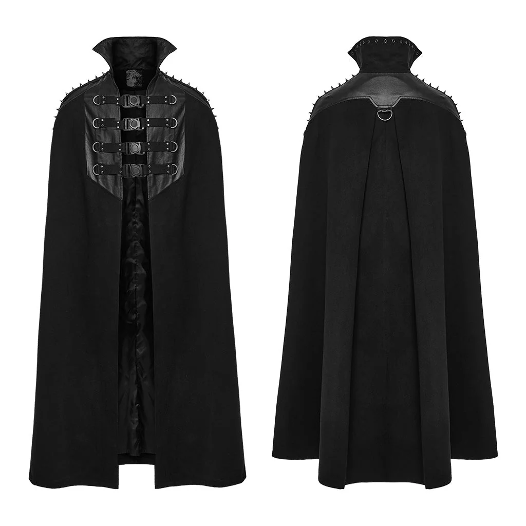 WY-1680DPM Mens Gothic High Collar Buckle Punk Coat Cape - Image 6