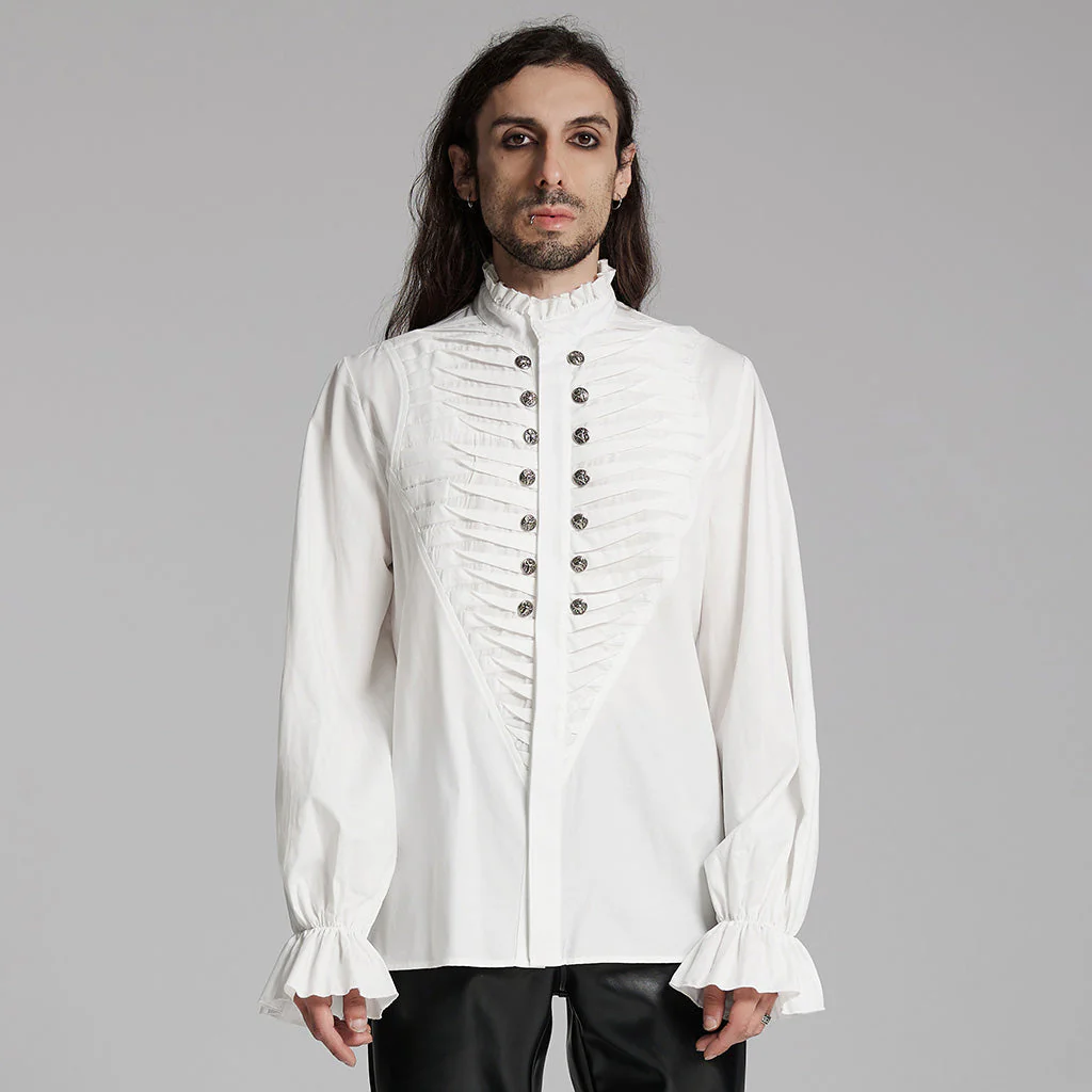 WY-1684CCM Mens Gothic Pleated Ruffle Shirt Victorian Steampunk Style