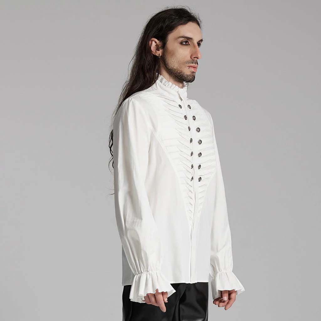WY-1684CCM Mens Gothic Pleated Ruffle Shirt Victorian Steampunk Style - Image 23