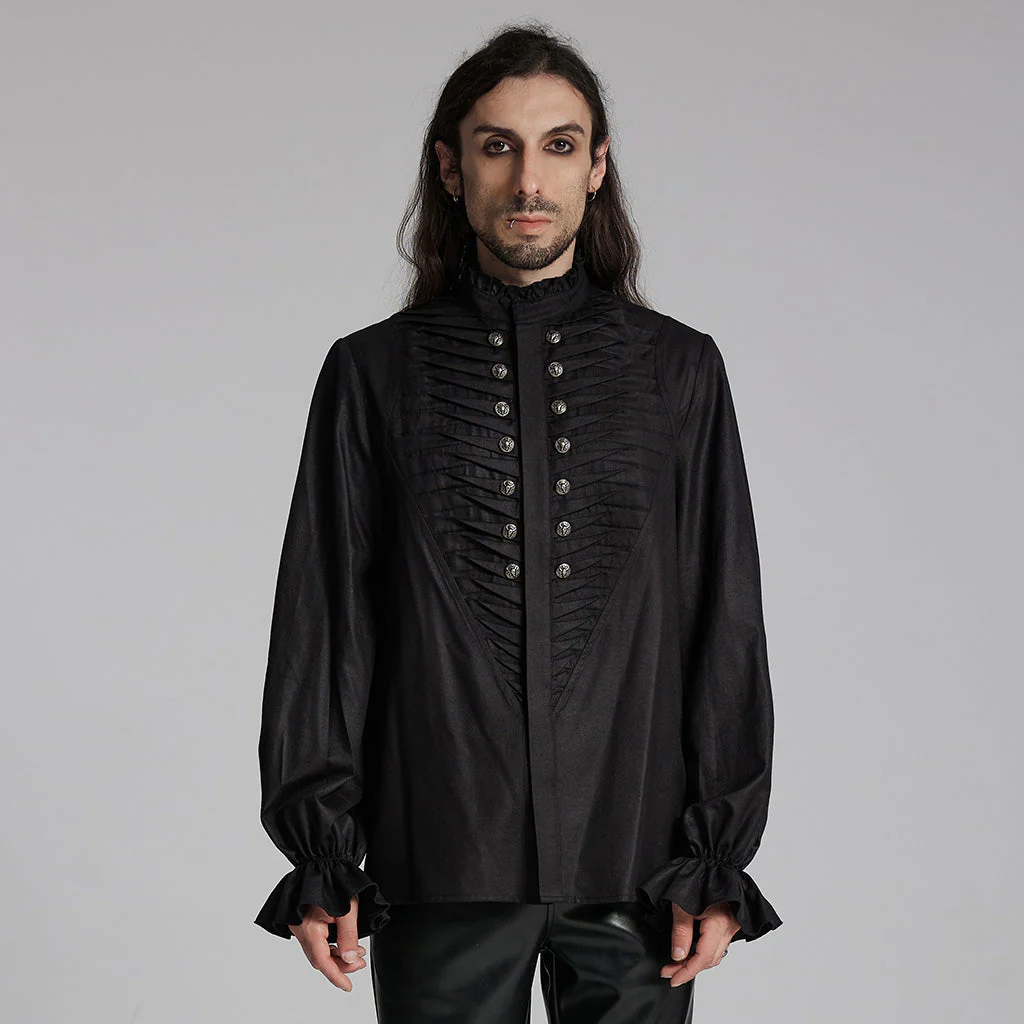 WY-1684CCM Mens Gothic Pleated Ruffle Shirt Victorian Steampunk Style - Image 33