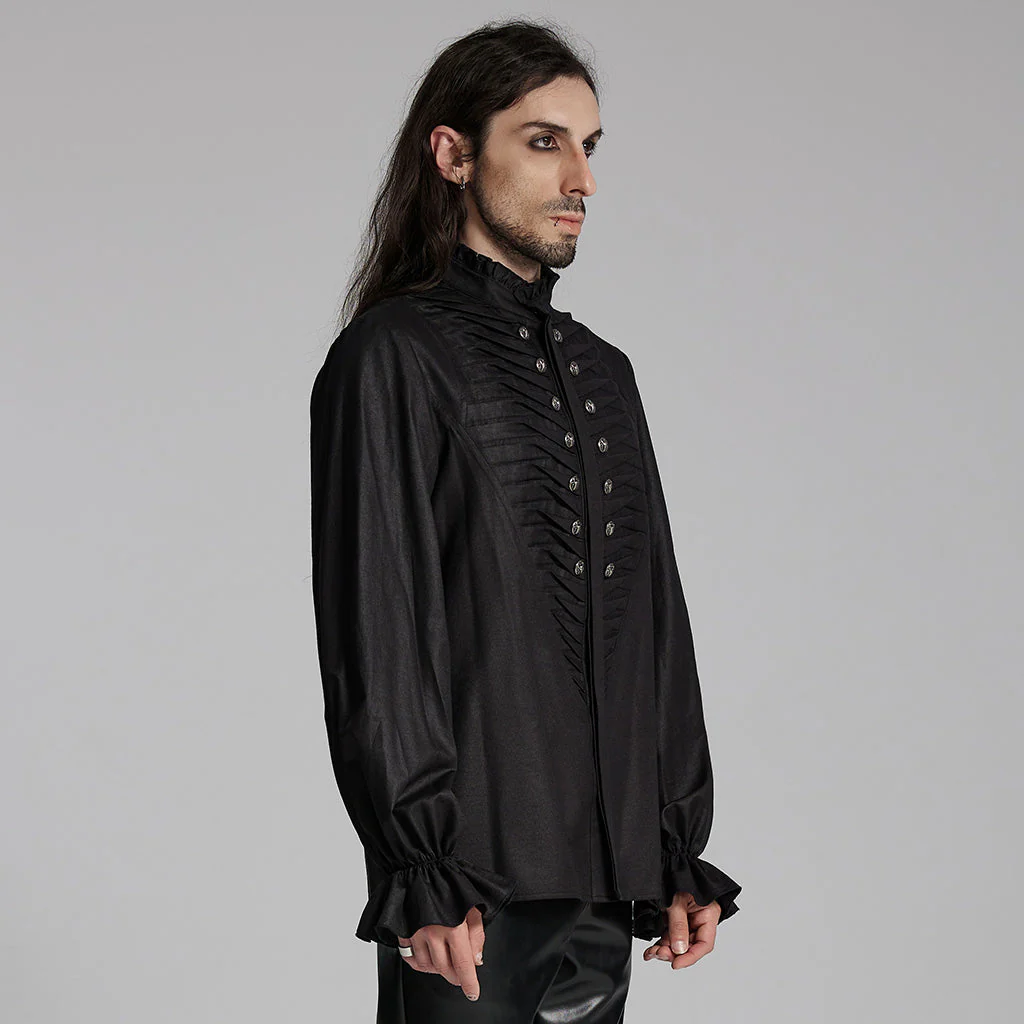 WY-1684CCM Mens Gothic Pleated Ruffle Shirt Victorian Steampunk Style - Image 34