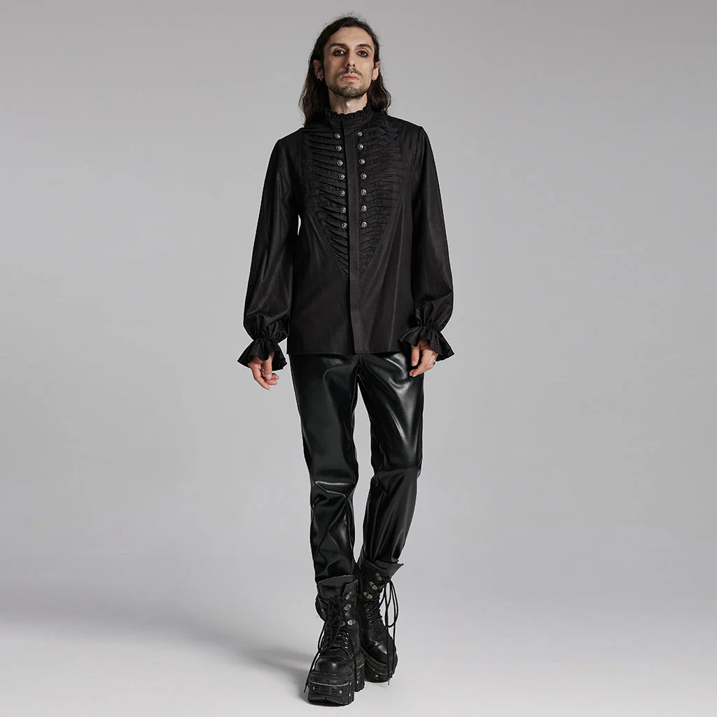 WY-1684CCM Mens Gothic Pleated Ruffle Shirt Victorian Steampunk Style - Image 36