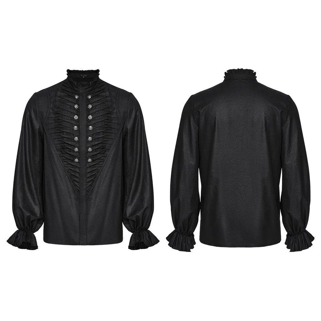 WY-1684CCM Mens Gothic Pleated Ruffle Shirt Victorian Steampunk Style - Image 55