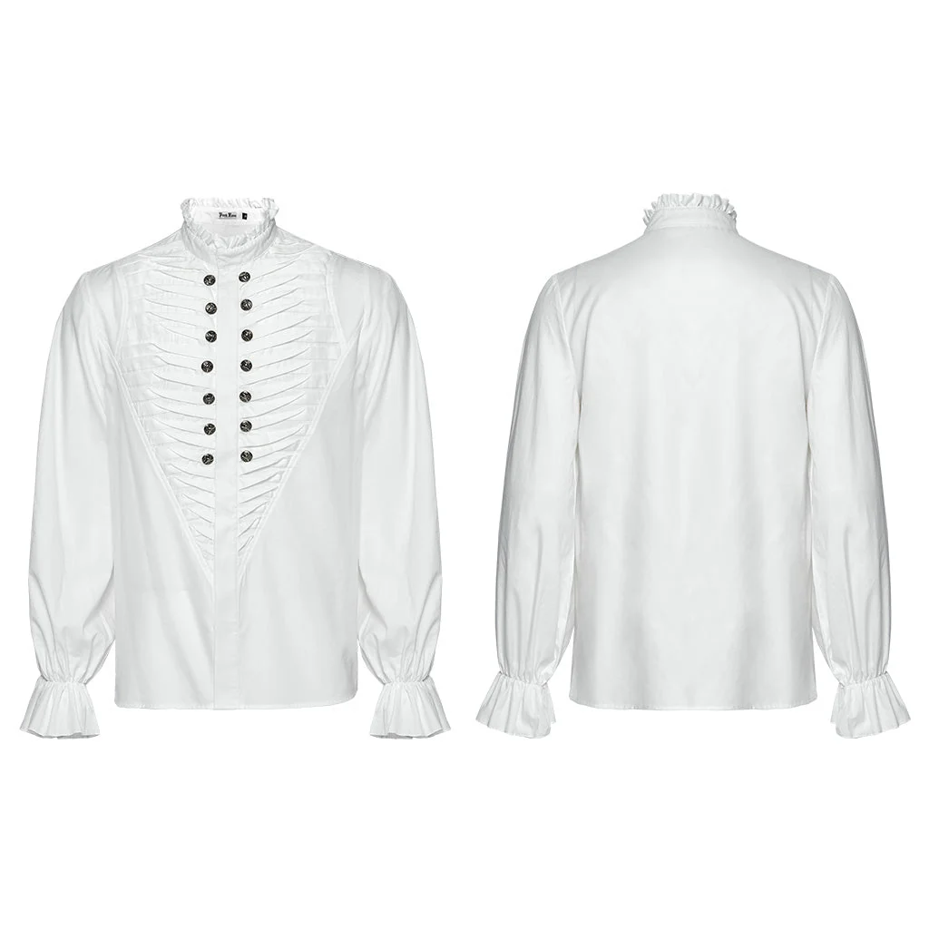 WY-1684CCM Mens Gothic Pleated Ruffle Shirt Victorian Steampunk Style - Image 6