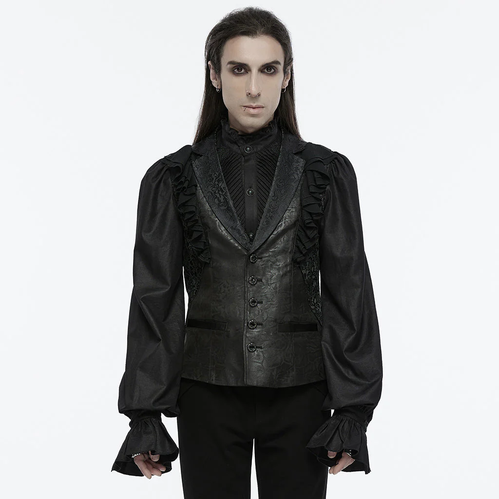 WY-1686MJM Ruffled Brocade Gothic Vest with Buttoned Front Detailing