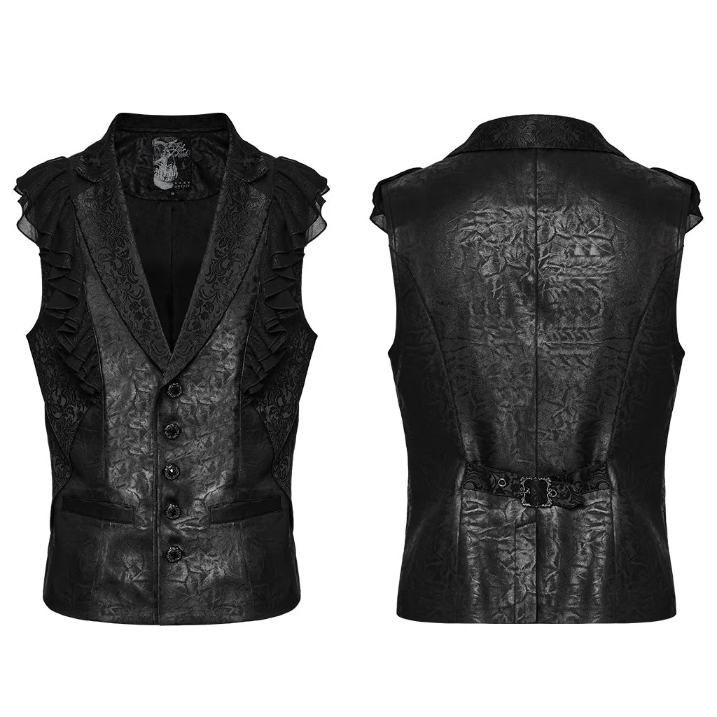 WY-1686MJM Ruffled Brocade Gothic Vest with Buttoned Front Detailing - Image 6
